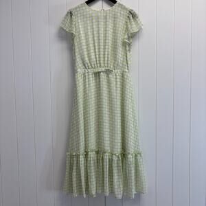 RYEGRASS Womens Pastel Checked Cottage Prairie Ruffled Midi Dress Size M Chiffon